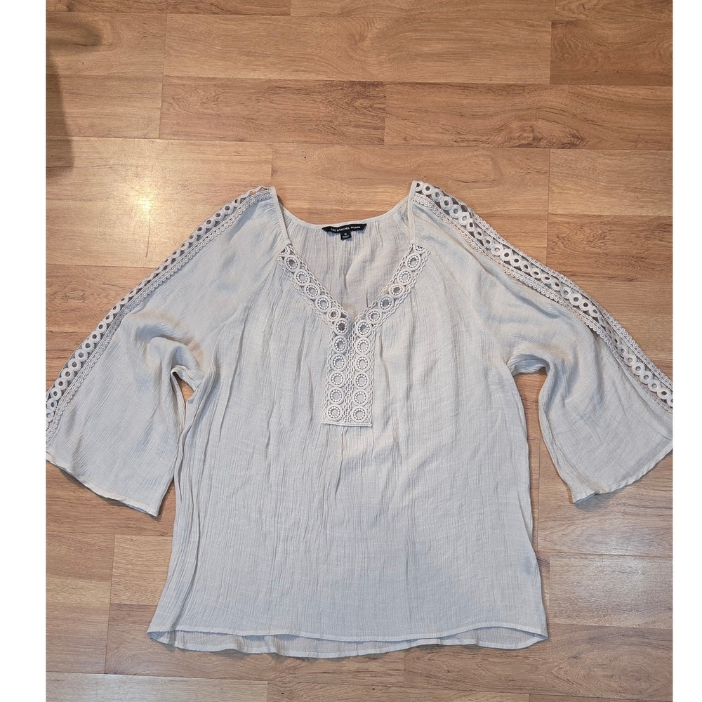 Zac & Rachel Woman Beige Crochet Lace V-Neck Peasant Blouse Top 1X